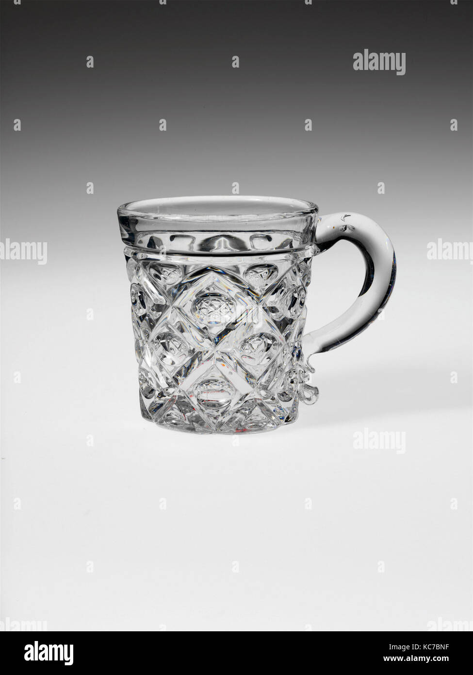 Whisky Becher, 1850-70, wahrscheinlich in Pittsburgh, Pennsylvania, USA, US-amerikanischen, Pressglas, Diamant-Fingerabdruck Stockfoto