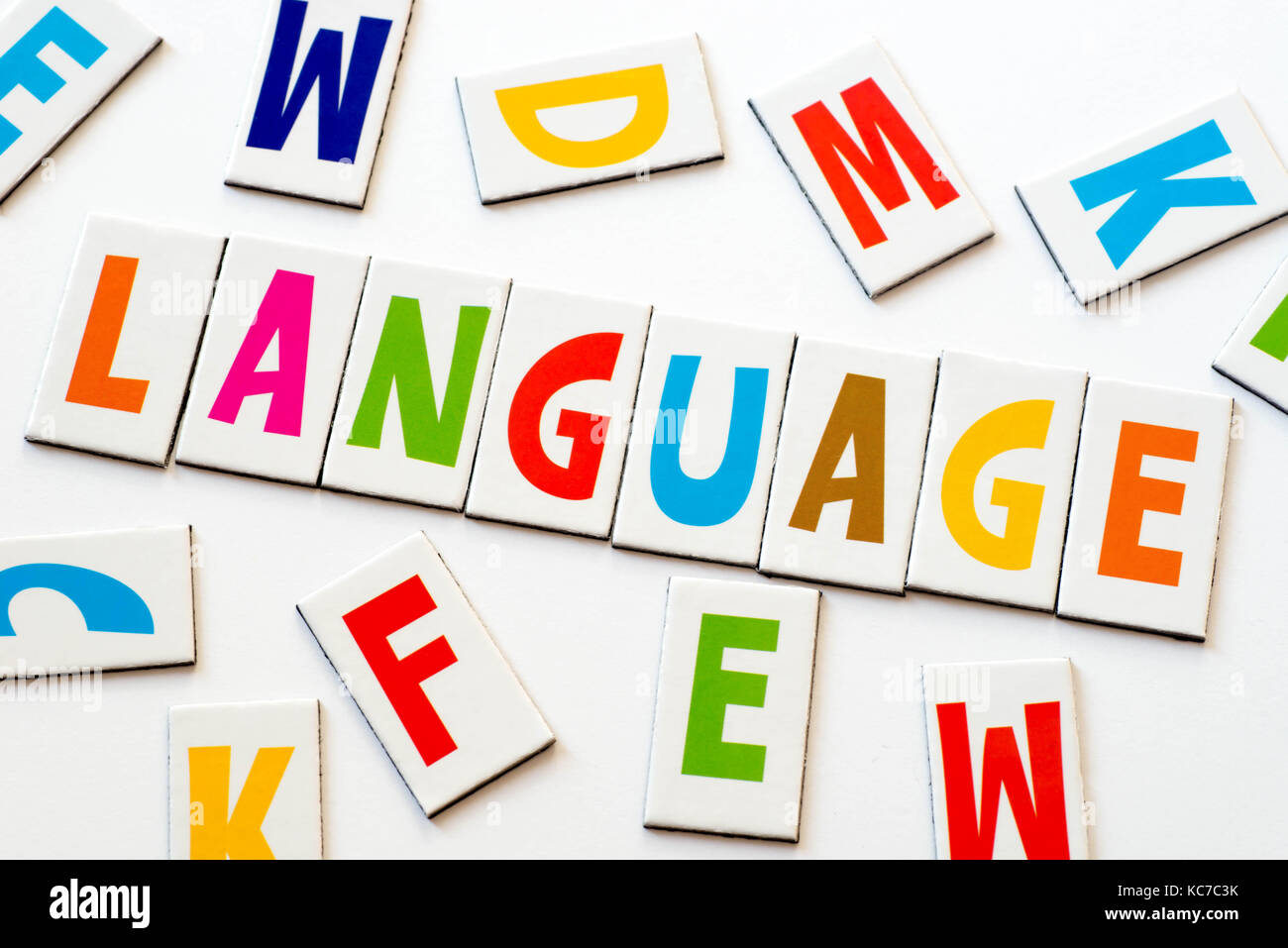 Wort Sprache aus bunte Buchstaben auf weißem Hintergrund Stockfoto