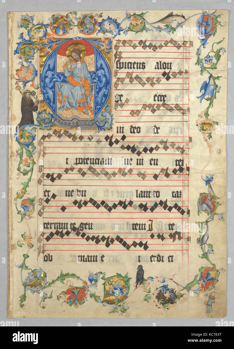 Bifolium mit Christus in Majestät in einem ersten A, von einem Antiphonar, Ca. 1405 Stockfoto