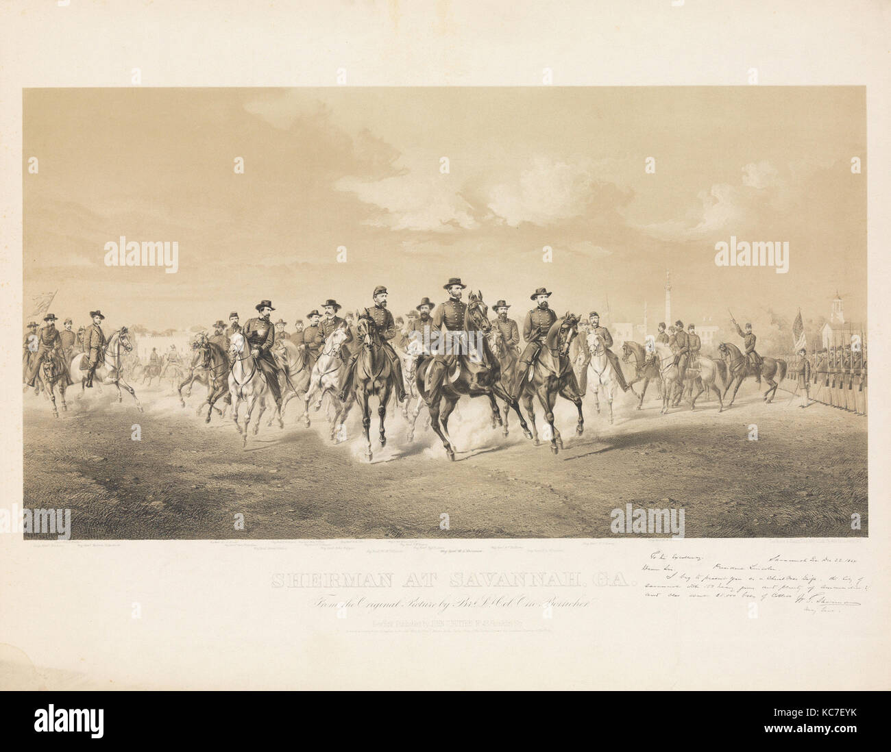 Sherman in Savannah, Georgia, 1865, Lithographie mit Tönung Stein, Bild: 13 15/16 x 26 in. (35,4 x 66 cm), Drucke, Otto Botticher Stockfoto