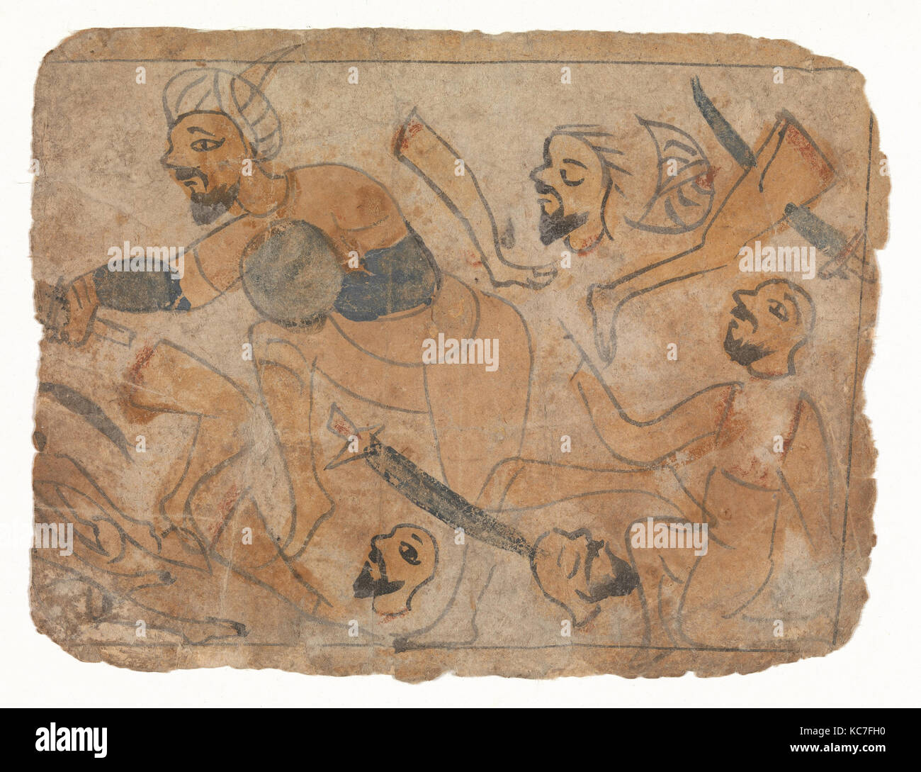 Kampf Szene, 13. Jahrhundert, vermutlich in Ägypten, opak Aquarell auf Papier, H.5 1/2 zugeschrieben. (14 cm), Codices, diese Szene Stockfoto