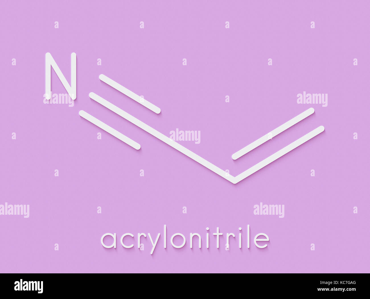 Acrylnitril Molekül, Polyacrylnitril (PAN) und ABS-Kunststoff (Acrylnitril-Butadien-Styrol) Baustein. Skelettmuskulatur Formel. Stockfoto