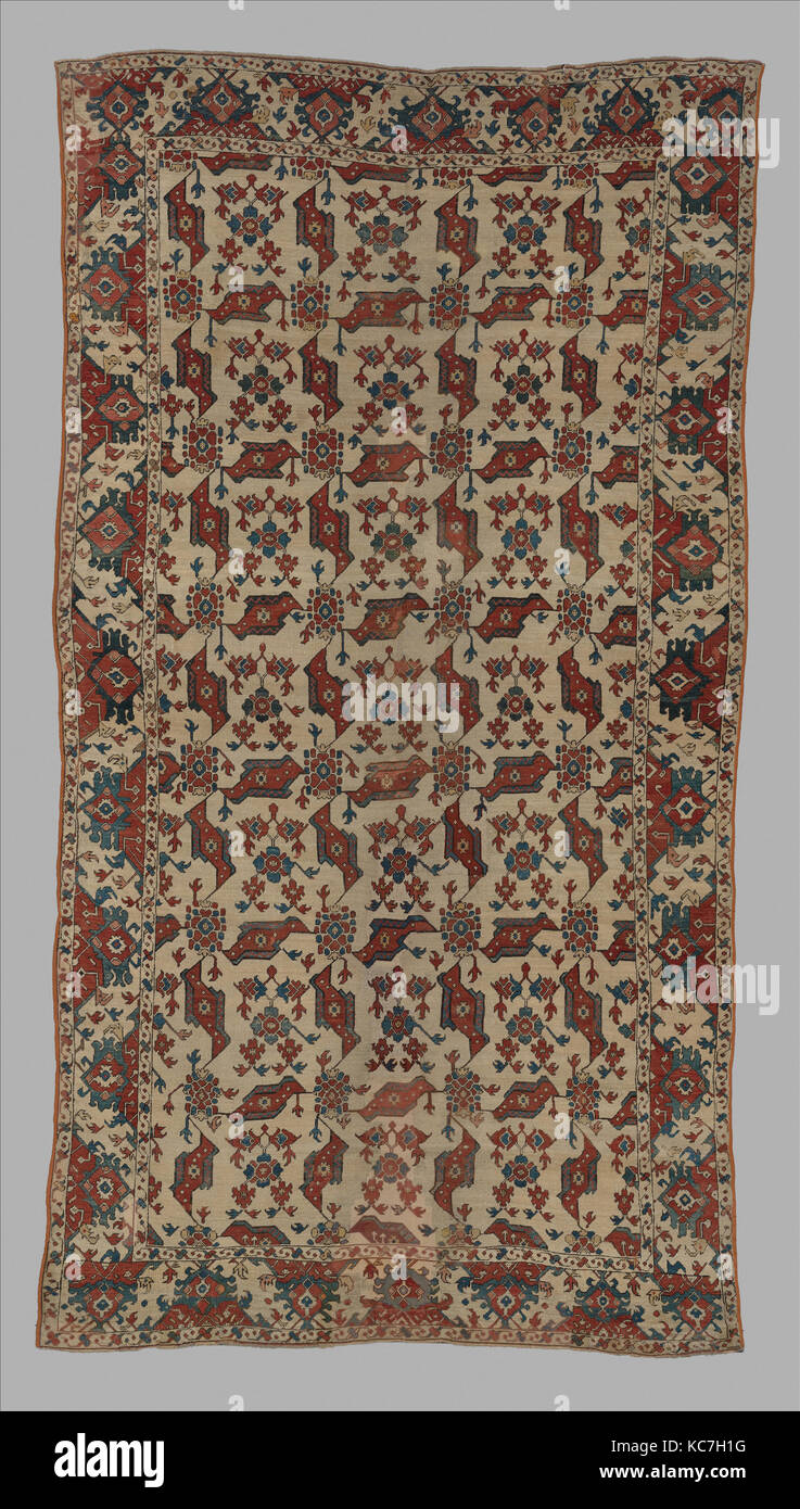 Teppich, vermutlich Ende des 16. Anfang des 17. Jahrhunderts, in der Türkei, Wolle (Kette, Schuss und Stapel) zugeschrieben; symmetrisch geknotet Stapel Stockfoto