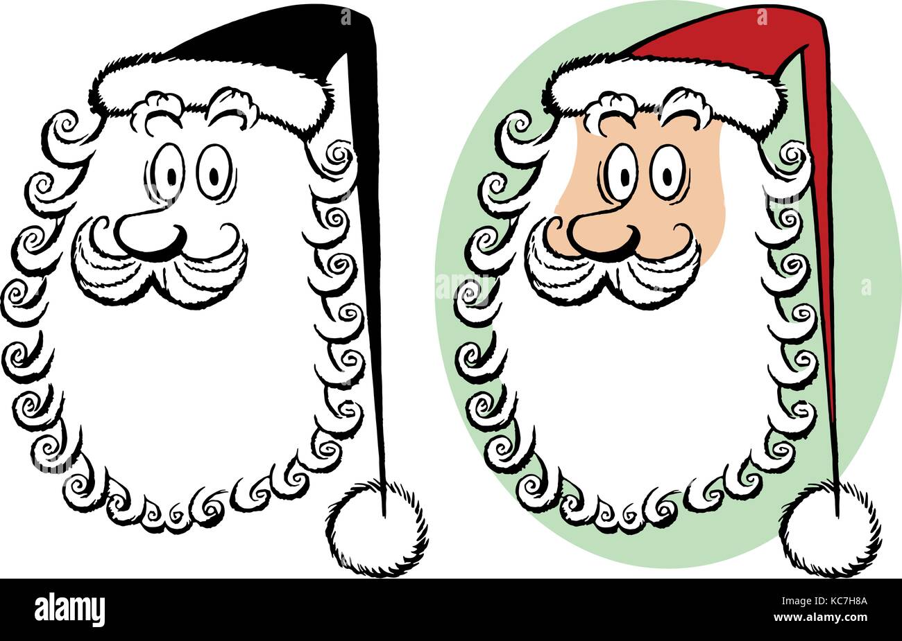 Eine Karikatur Portrait von Santa Claus mit einem sehr lockigem Bart. Stock Vektor