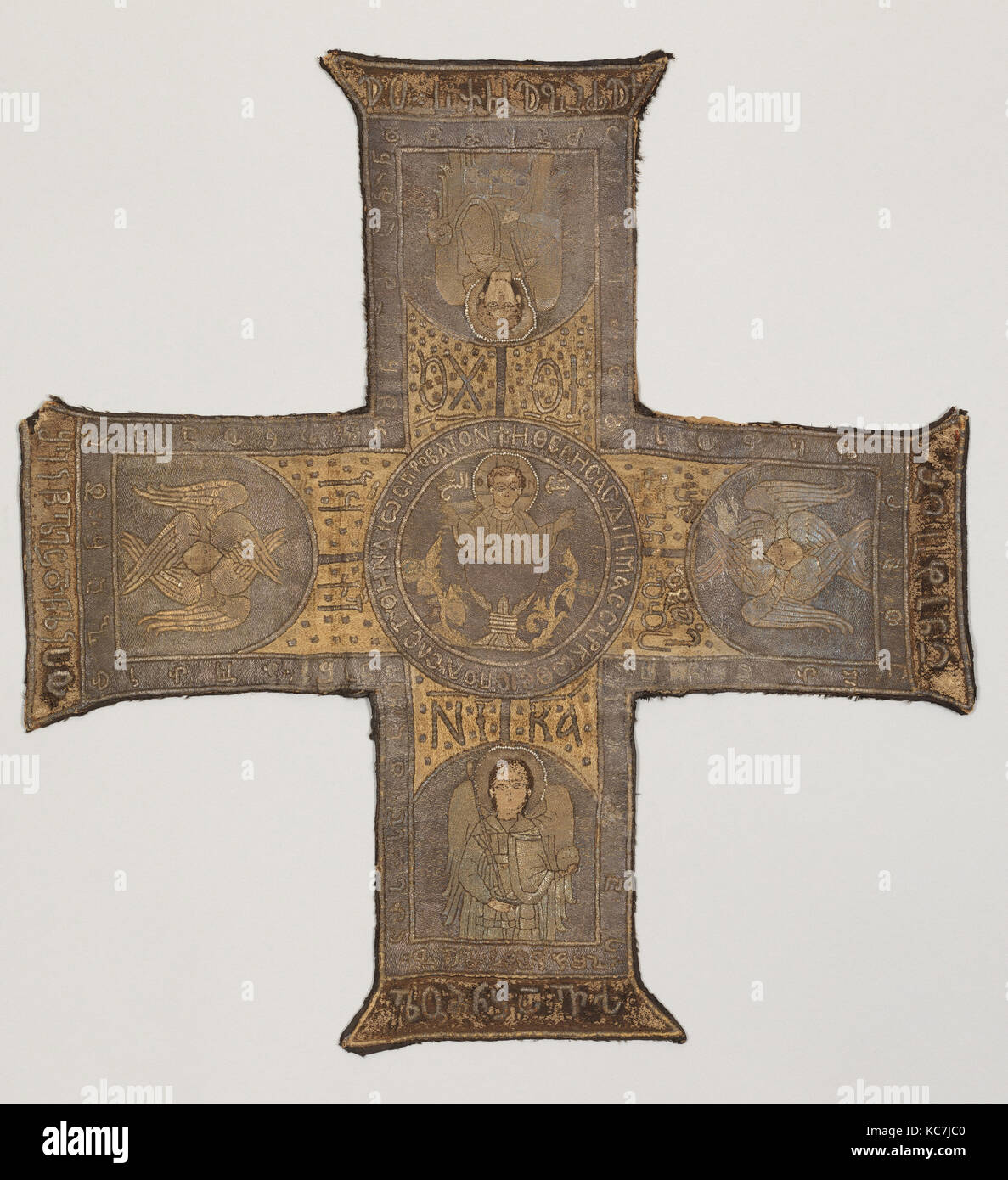 Kelch, Ende des 15. Jahrhunderts, Georgisch, Abchasien, Seide und Metallfäden Stickerei auf einem Fundament aus Seide, Satin Stockfoto