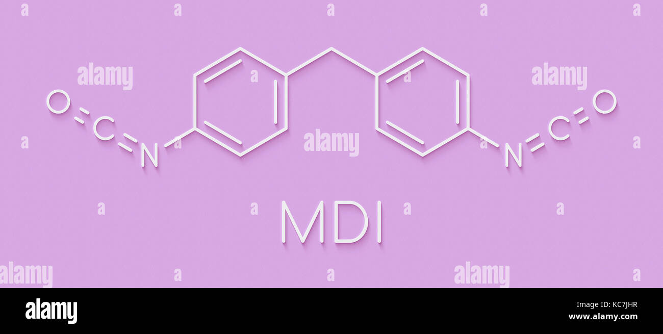 Diphenylmethandiisocyanat (MDI), Polyurethan (PU)-Baustein. Skelettmuskulatur Formel. Stockfoto