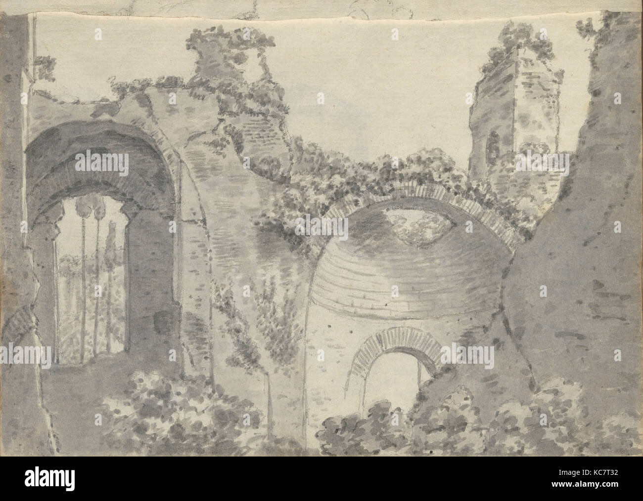 Römische Ruinen mit gewölbten Nischen (kleineren italienischen Skizzenbuch, Blatt 3 recto), Joseph Wright, 1774-75 Stockfoto