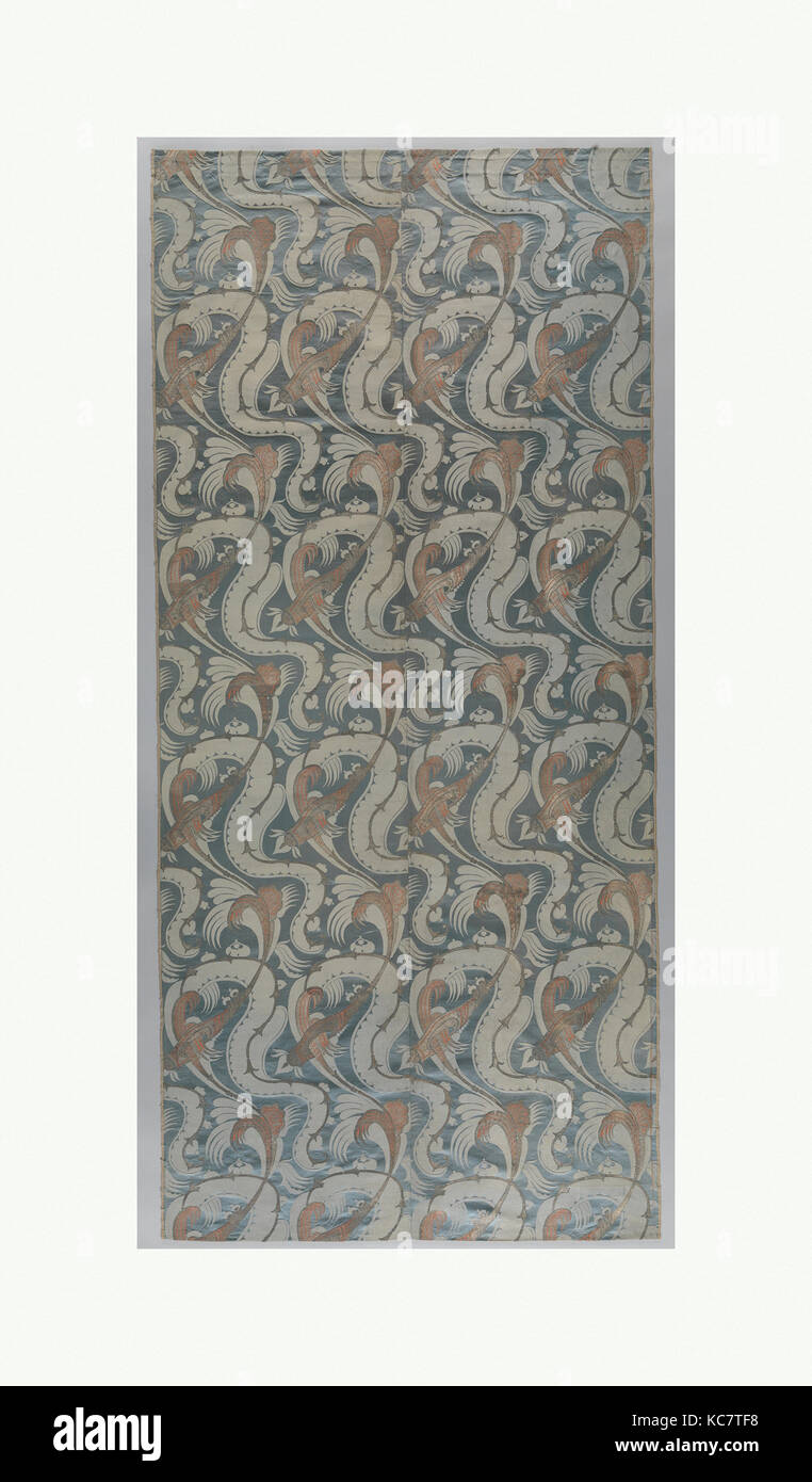 Länge der bizarren Seide, 1700-1710, Französisch oder Italienisch, Seide, Satin, Brokatartige, Seide und Metall verpackt, W. L. 97 x 43 Zoll Stockfoto