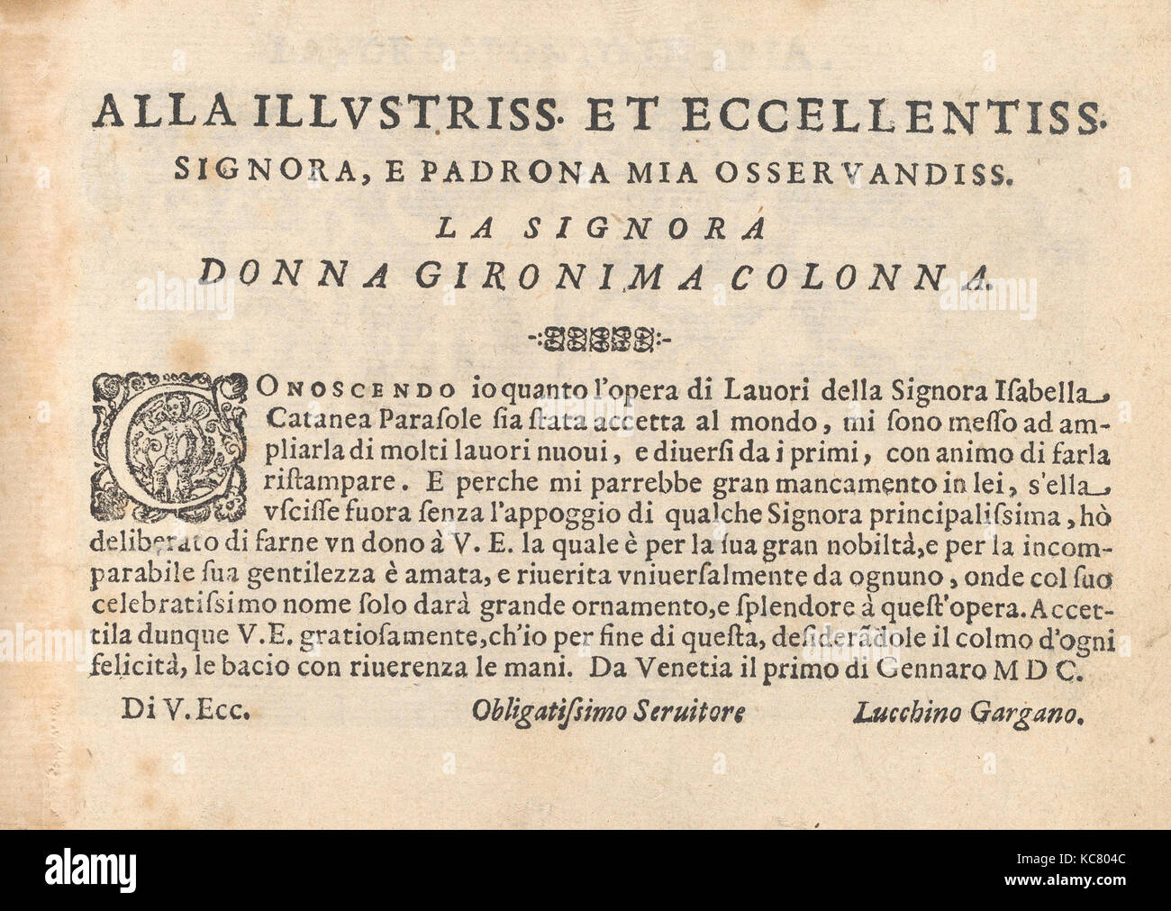 Pretiosa Gemma delle Donne, wirbelnden Rondothema fort, Seite 2 (Vorderseite), 1600 Stockfoto