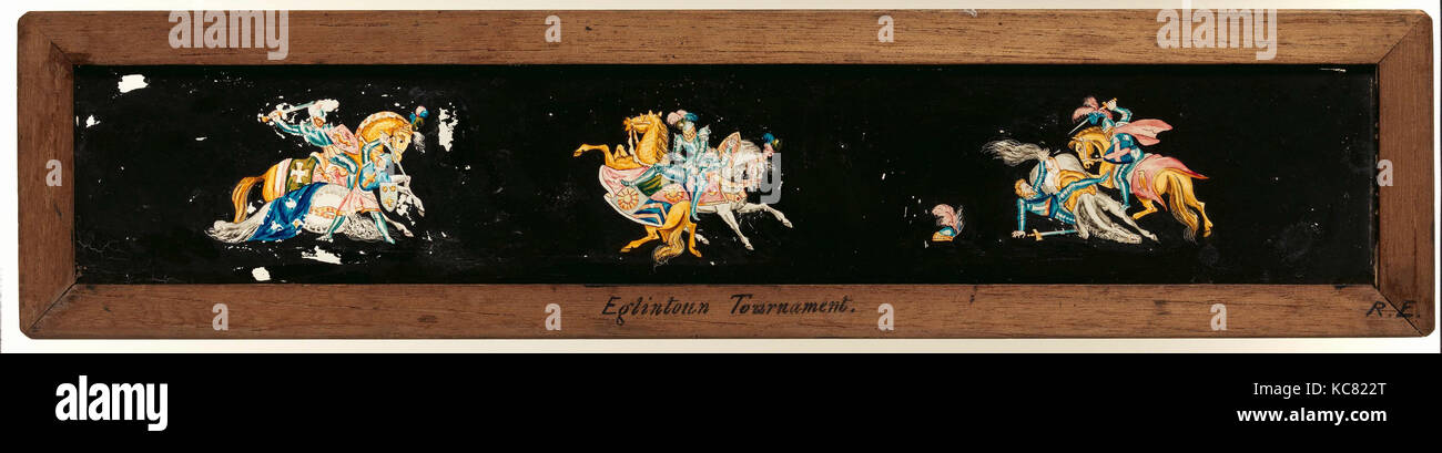 Eglinton Turnier magische Laterne Folie, Ca. 1839, Britische, Glas, Lack, Holz, 16 7/8 x 4 in. (42,9 x 10,2 cm), Verschiedene Stockfoto