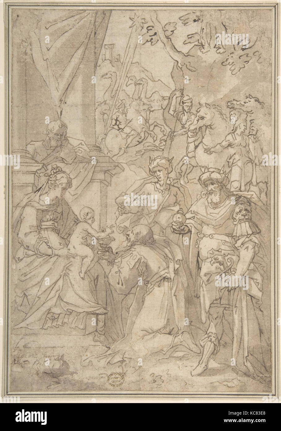Anbetung der Heiligen Drei Könige, Anonym, Italienisch, Genuesen, 16. Jahrhundert Stockfoto