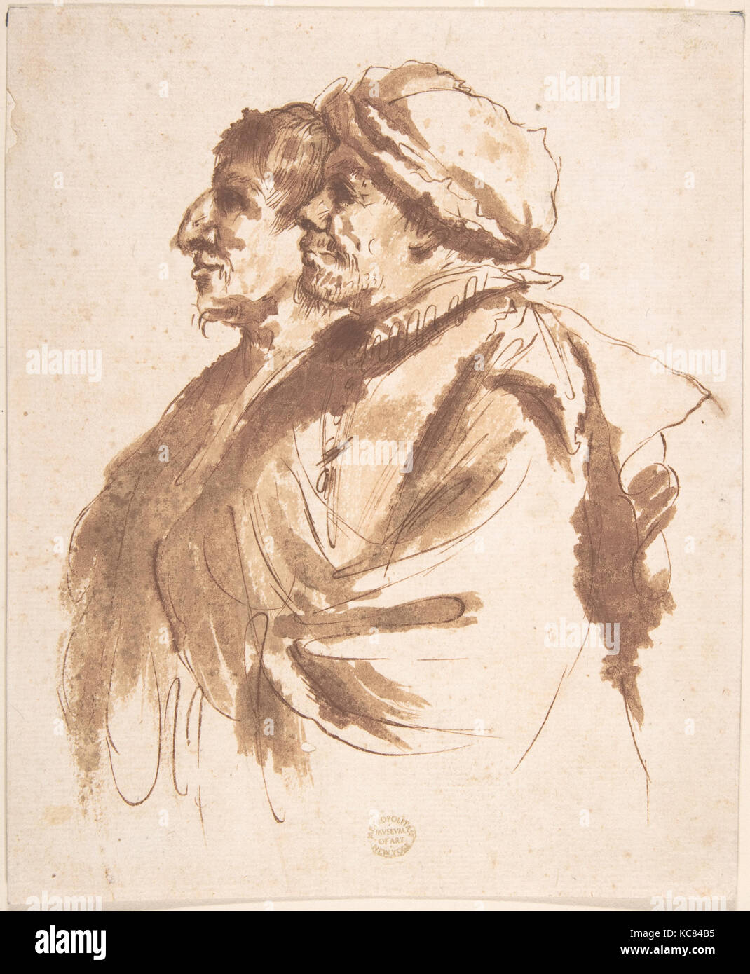 Zwei Männer, dargestellt in halber Länge, Profil, Nach Guercino, 17. Jahrhundert Stockfoto