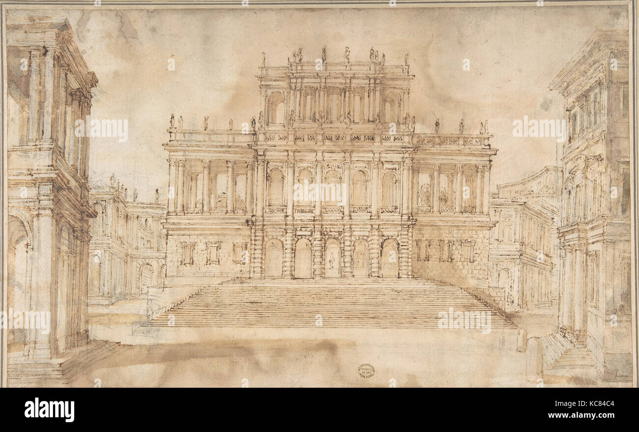 Design für Bühnenbild mit Porticoed Palazzo, 18. Jahrhundert Stockfoto
