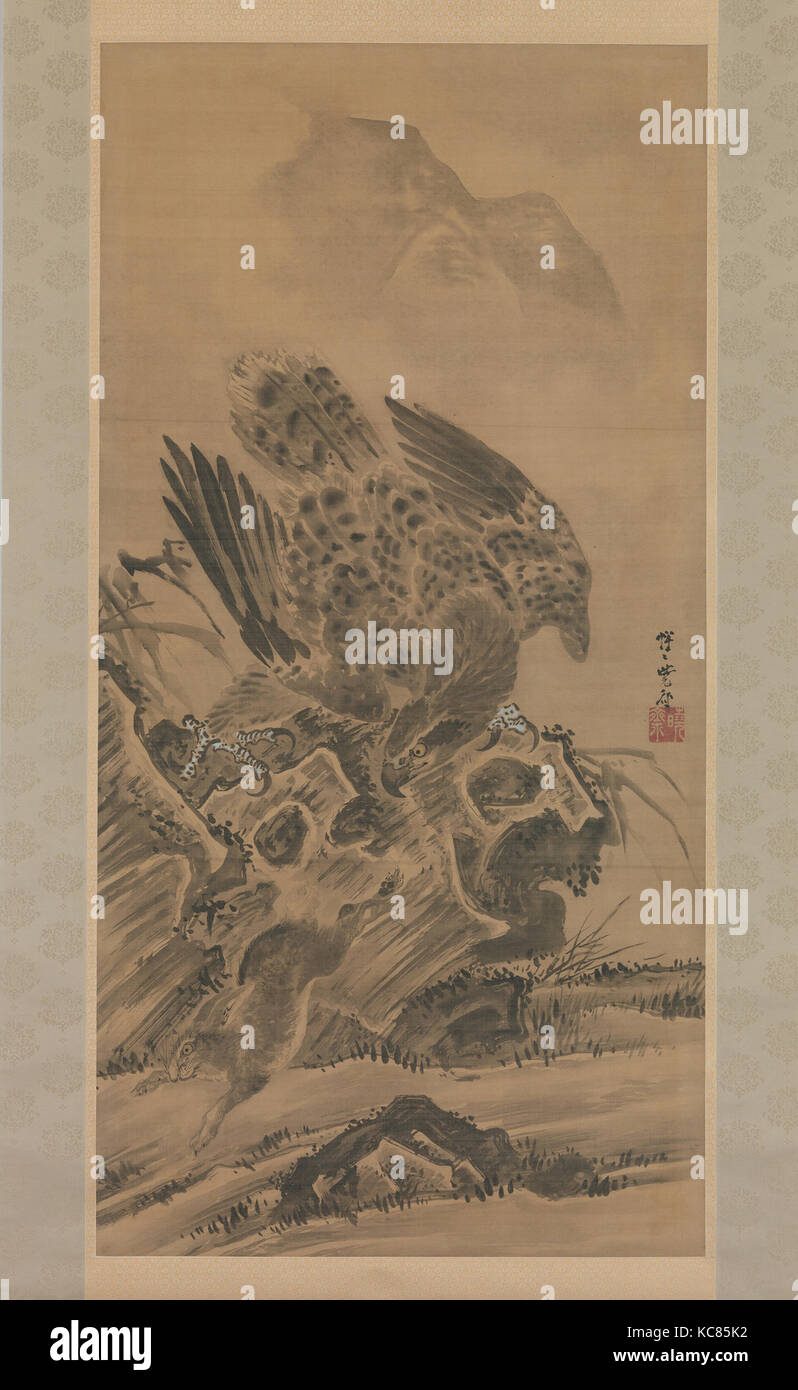 兎を追う鷲図, Adler, Kaninchen, Kawanabe Kyōsai, 1885 Stockfoto