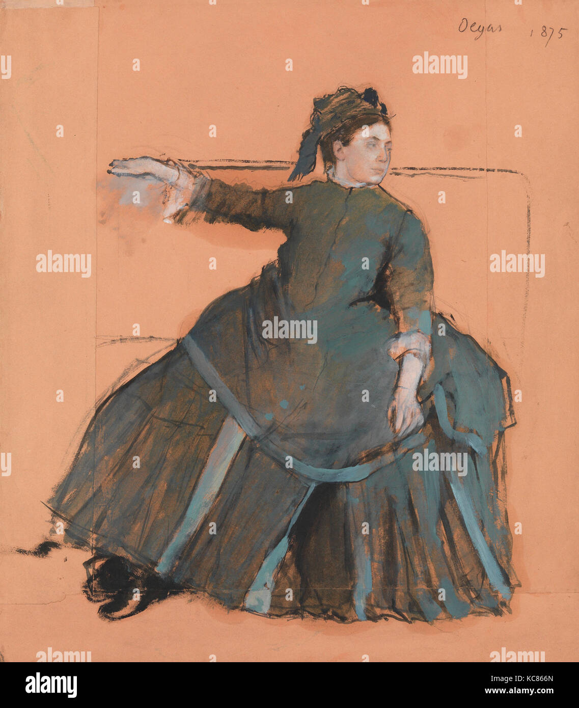 Frau auf einem Sofa, 1875, Öl Farben frei mit Terpentin gemischt, mit einem Hauch von Pastell, über Graphit underdrawing, auf Rosa Stockfoto