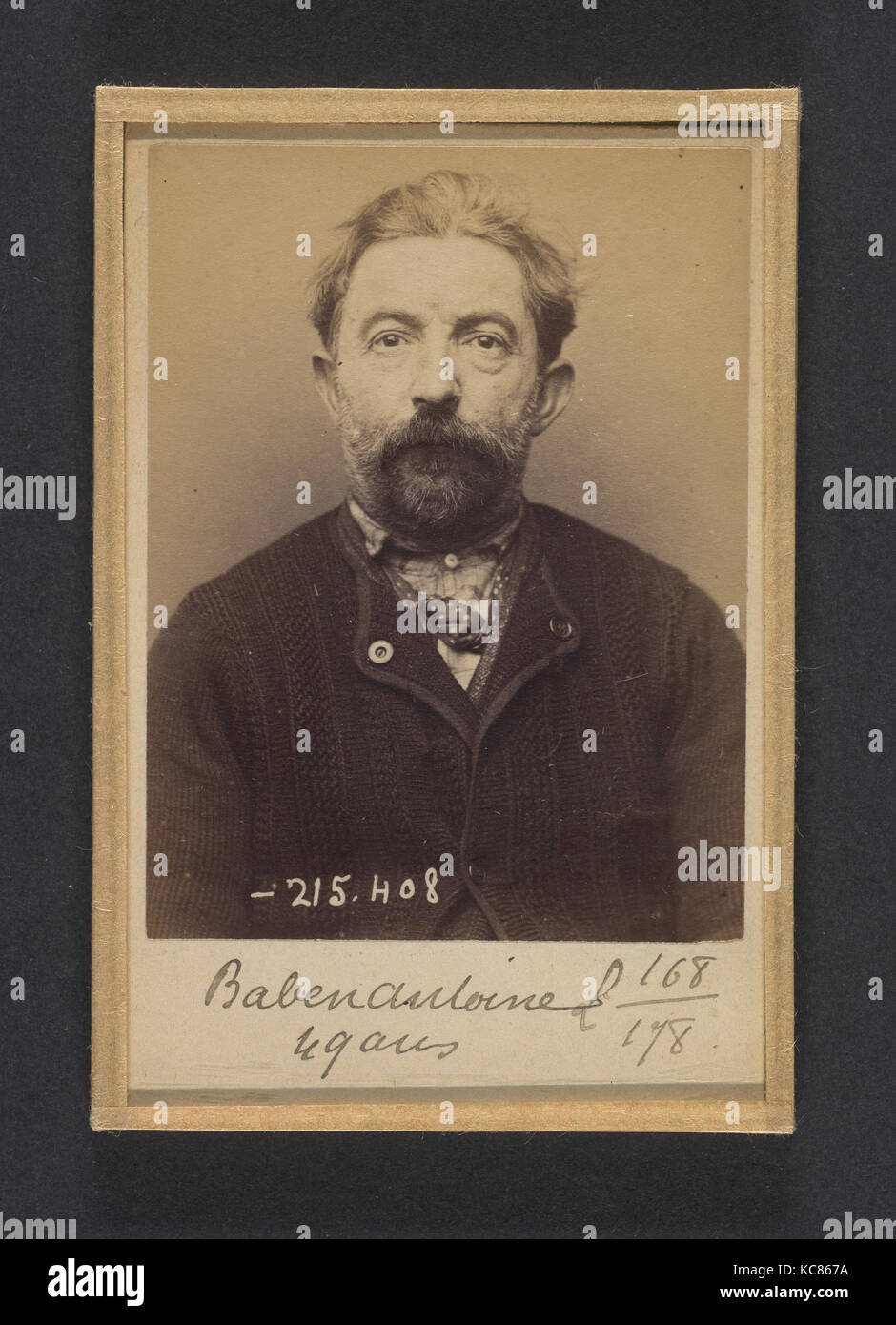 Baben. Hyppolyte, Antoine. 49 ans, né à St Sermain (Aveyron). Serrurier. Anarchiste. 9/3/94., Alphonse Bertillon, 1894 Stockfoto