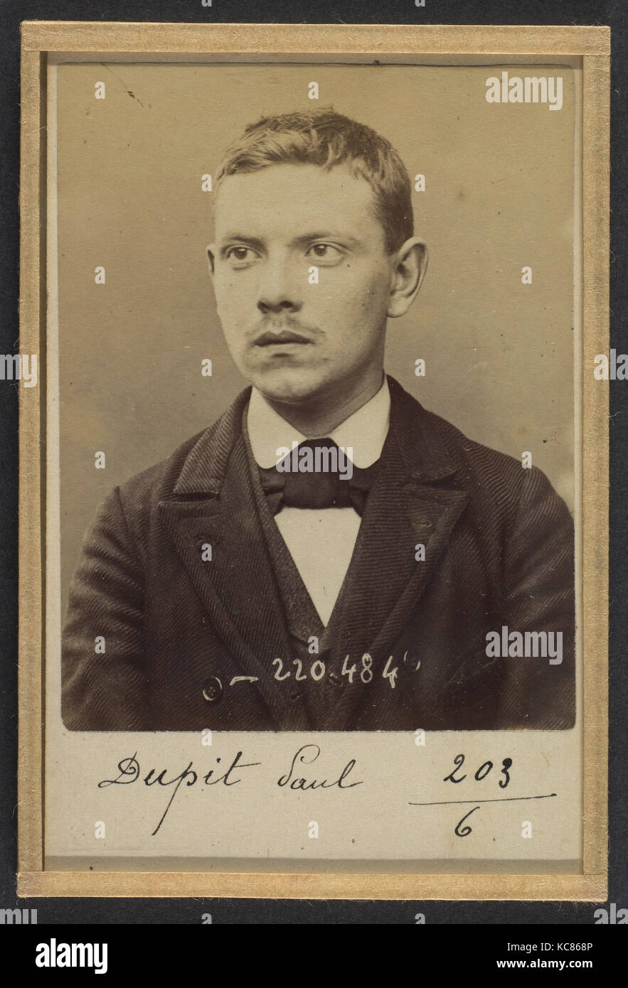 Dupit. Paul. 20 ans, né le 13/03/74 à Paris XVII. Garçon Boucher. Anarchiste. 2/7/94., Alphonse Bertillon, 1894 Stockfoto