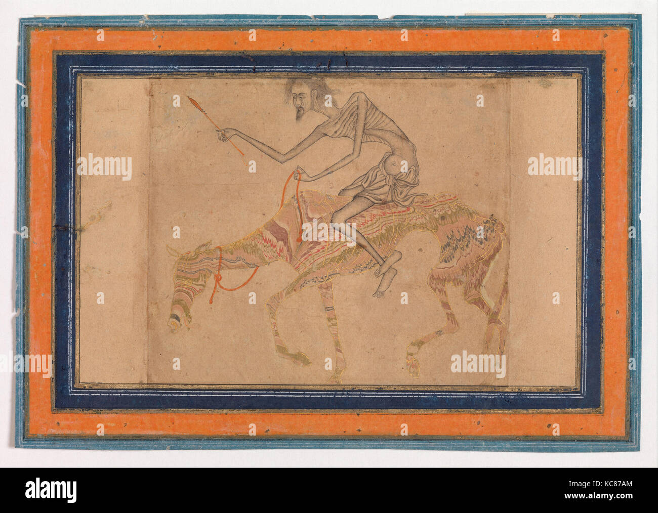 Ausgemergeltes Pferd und Reiter, Ca. 1625, nach Indien, Deccan, Bijapur, Tinte, opak Aquarell zugeschrieben, und Gold auf Papier Stockfoto
