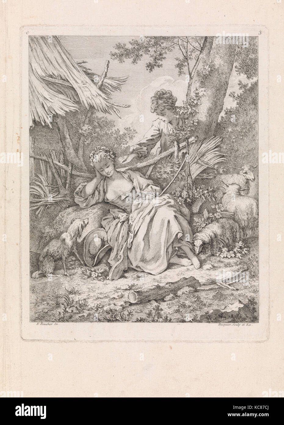 Hirte kitzeln eine schlafende Schäferin mit einem Stück von Stroh, von Troisieme Livre de Sujets et Pastorales (Drittes Buch Stockfoto