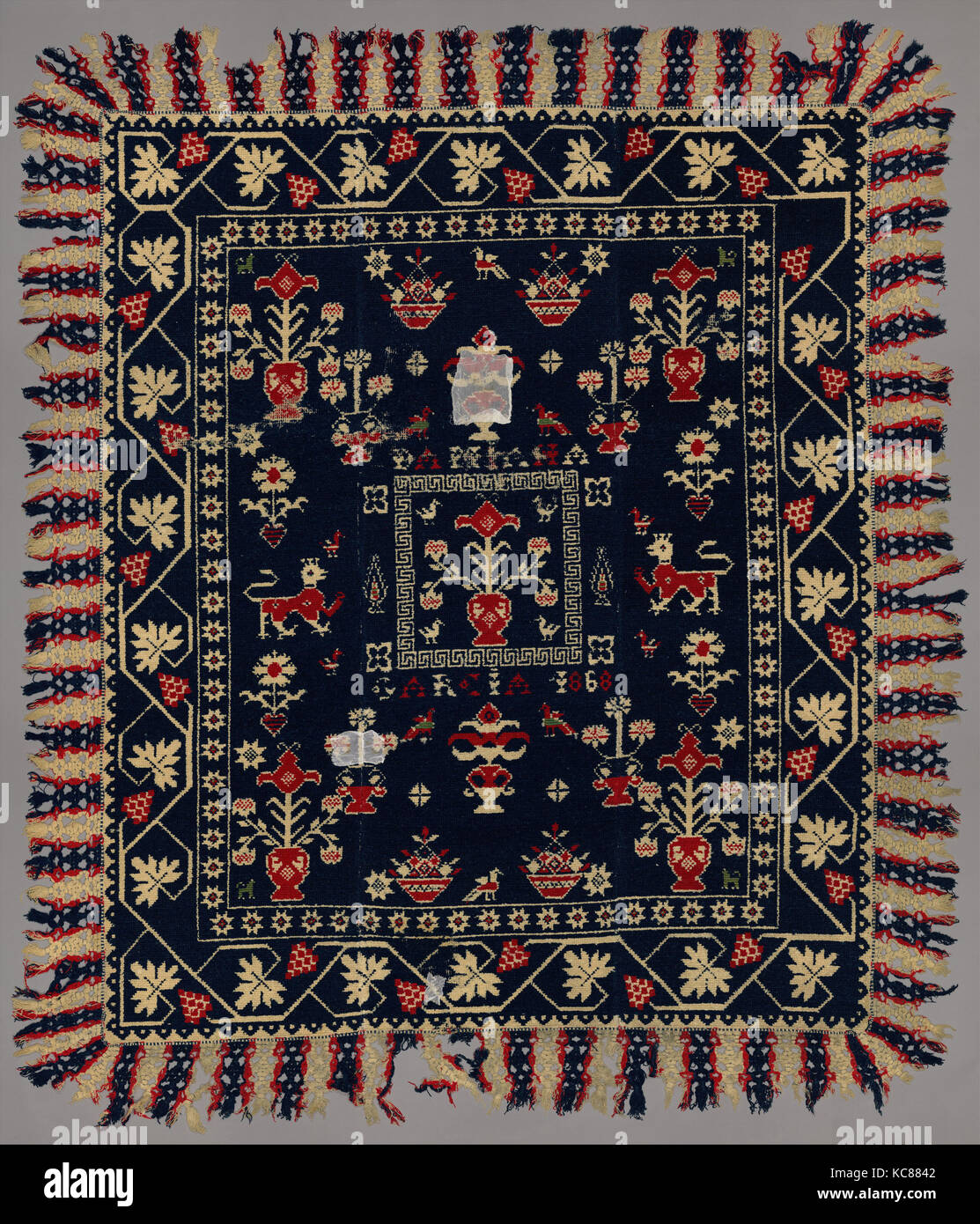 Teppich, Ca. 1846, Spanisch, Wolle, H.96 x W. 77 Zoll (243,8 x 195,6 cm),  Textiles-Rugs Stockfotografie - Alamy
