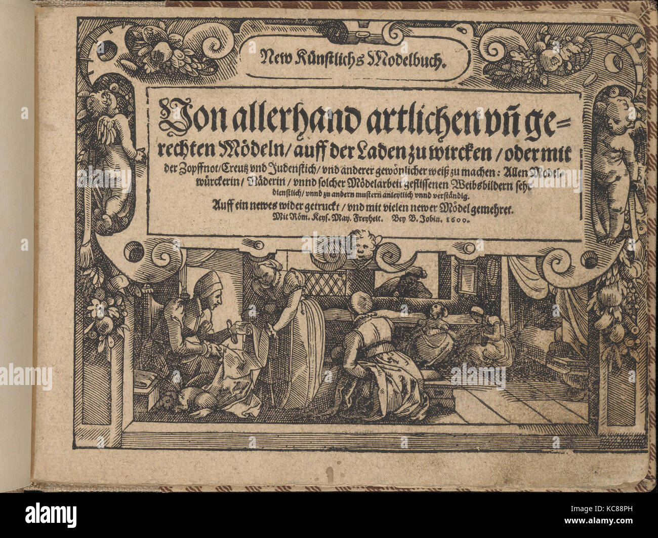 Neue Künstlichs Modelbuch, 1600, Holzschnitt, Gesamt: 6 5/16 x 8 1/4 in. (16 x 21 cm), von Bernhard Jobin, Strassburg veröffentlicht. Stockfoto