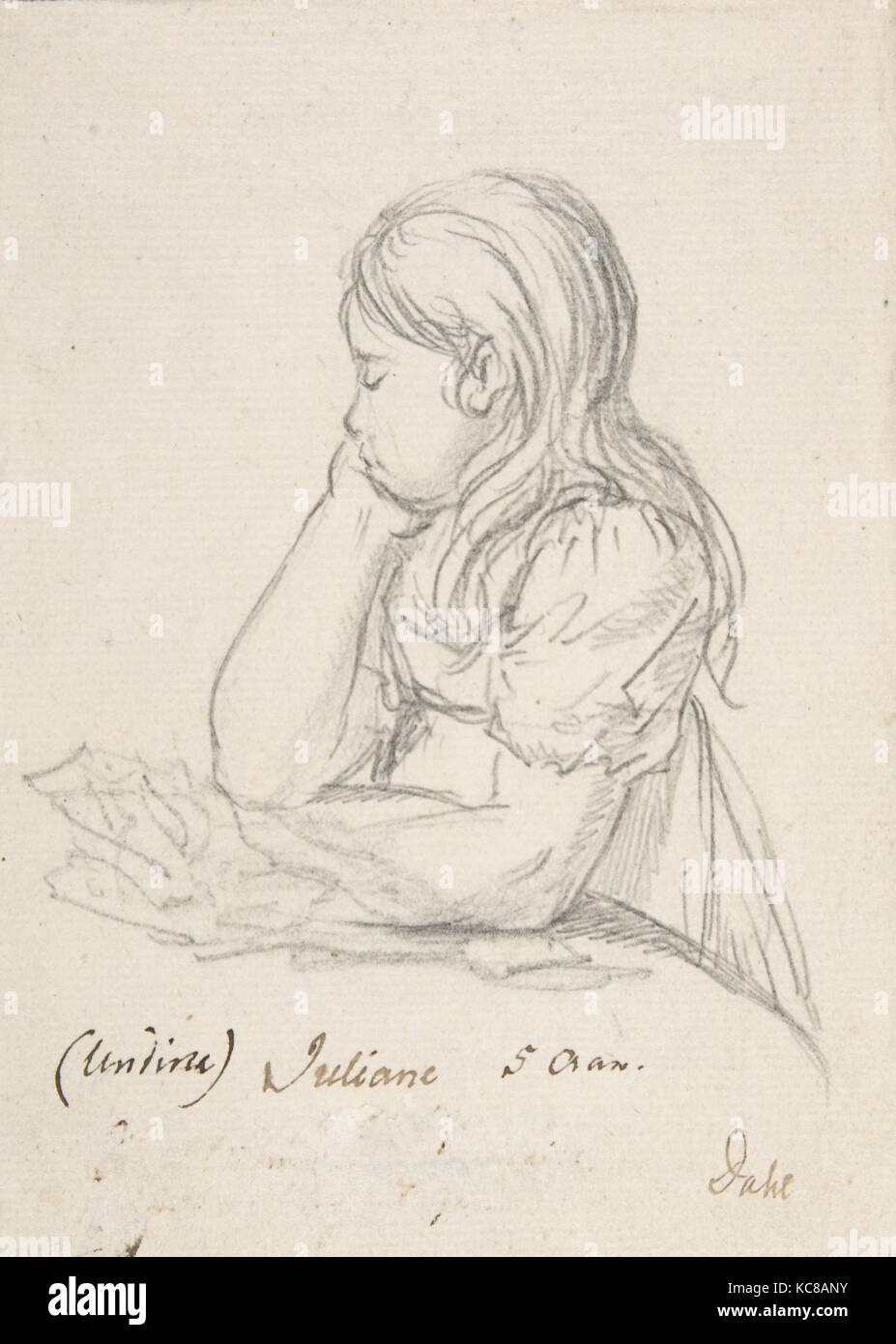 Portrait von Juliane Sophie Heger als Kind, stützte sich auf eine Tabelle, Johan Christian Dahl, Ca. 1820 Stockfoto