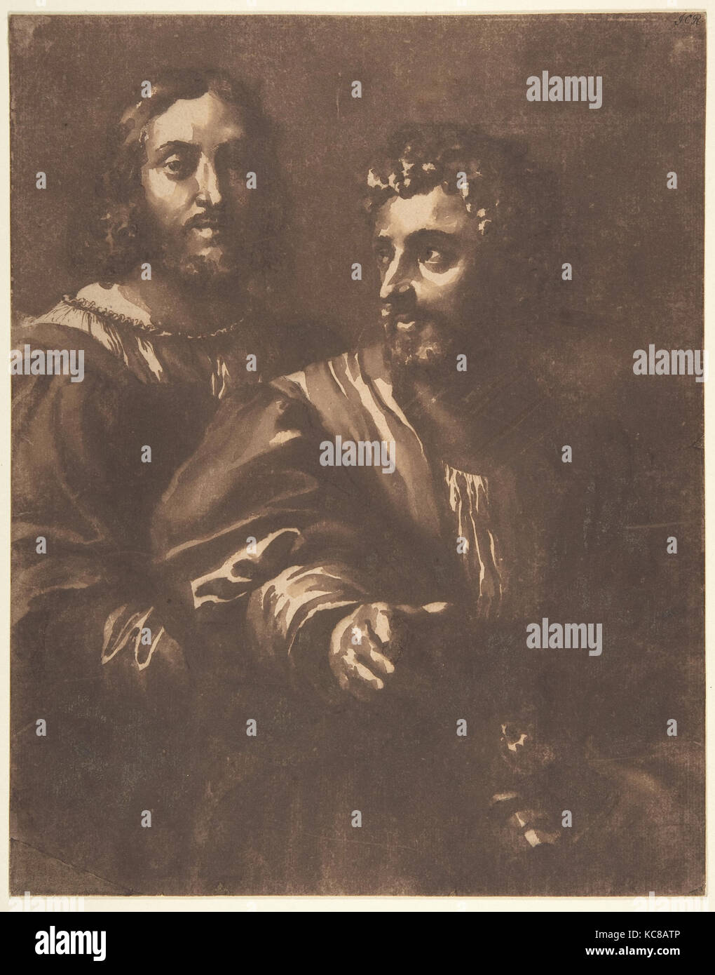 Porträt von zwei Männern (nach Raphael), Jan de Bisschop, Mitte des 17. Jahrhunderts Stockfoto