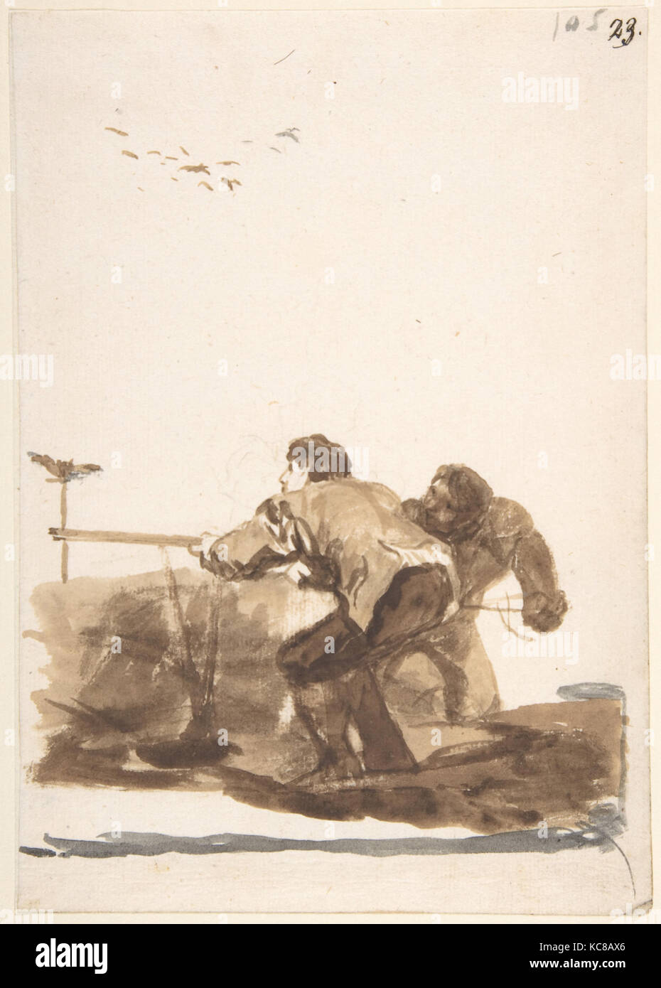 Vogel Jäger mit einem Köder, aus Bildern von Spanien Album (F), 105, Goya, 1812-20. Stockfoto