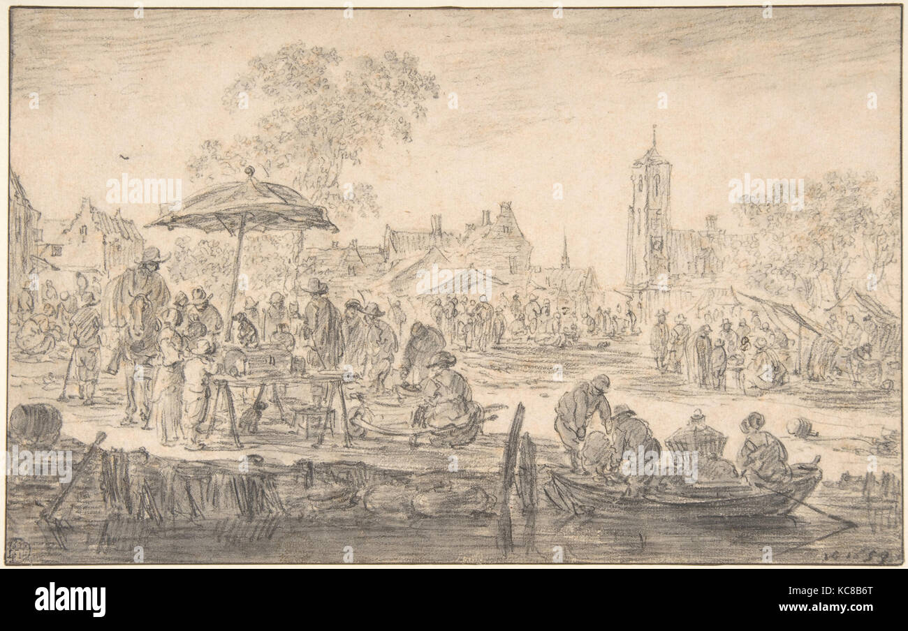 Eine faire, 1653, Schwarze Kreide mit grauen Waschen, 6 3/4 x 11 3/4 in. (17,1 x 29,8 cm), Zeichnungen, Jan van Goyen (Niederländisch, Leiden 1596 - 1656 Stockfoto