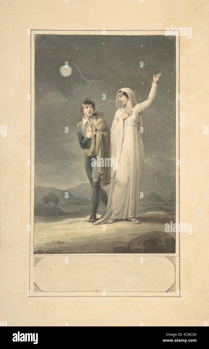 Nächtliche Landschaft mit zwei Figuren (Design für eine gravierte Buchillustration), Henry Corbould, 1807-44 Stockfoto