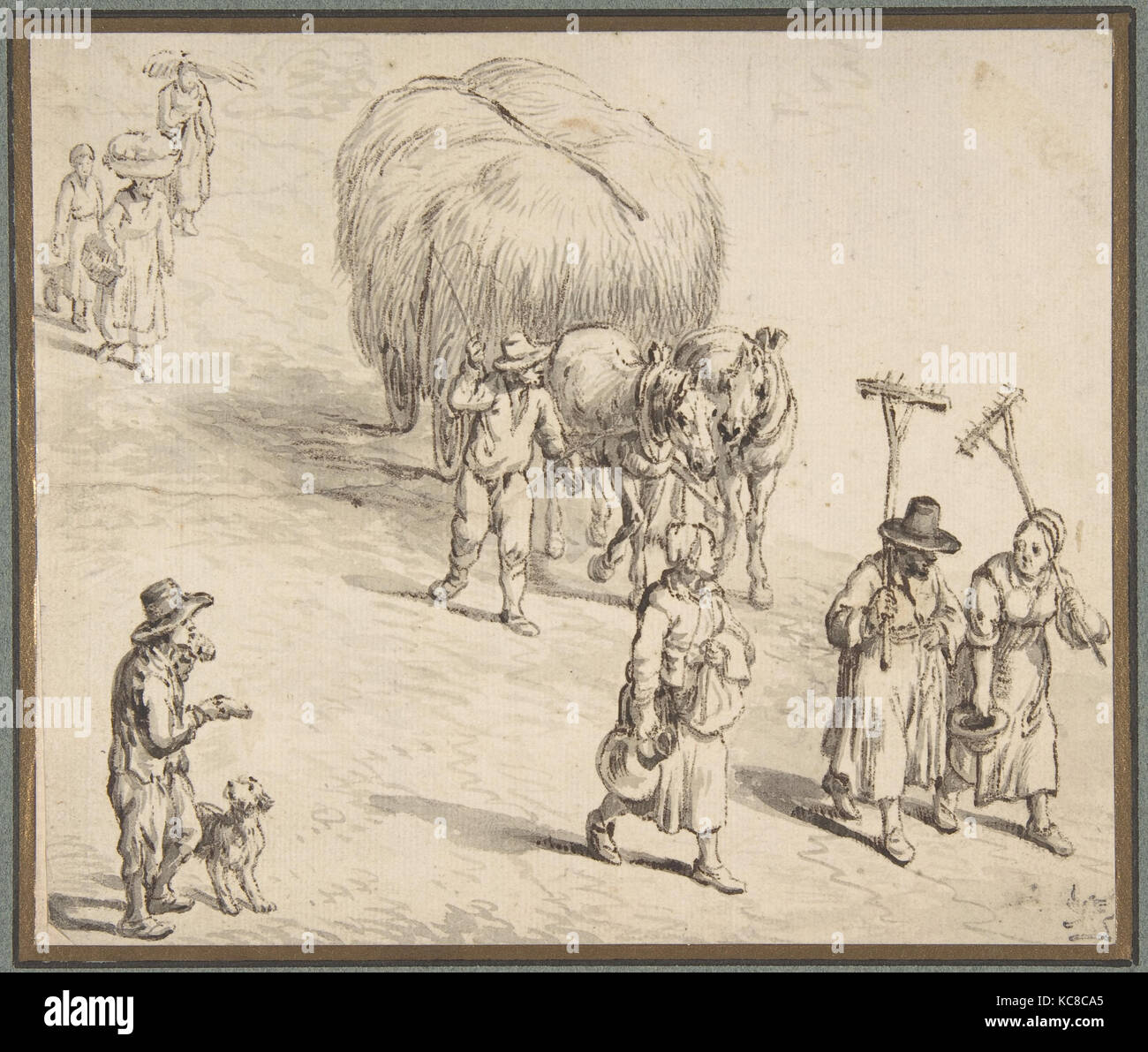 Bauern und Ladewagen auf einer Landstraße, Kreis von Jan Brueghel der Ältere, 1580 - 1625 Stockfoto