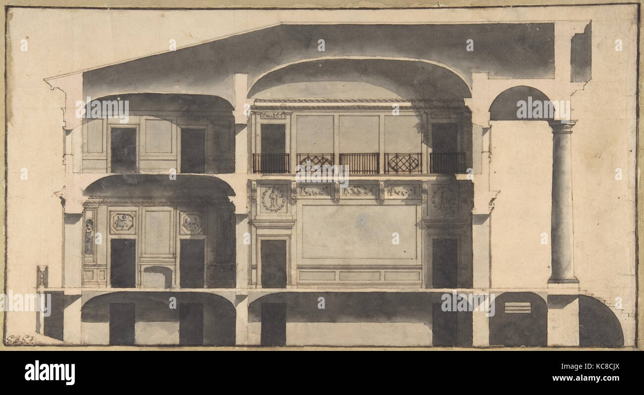 Abschnitt eines Hauses mit Portico gesehen auf der rechten Seite., Giovanni Battista Galliani, 1750 - 1850 Stockfoto