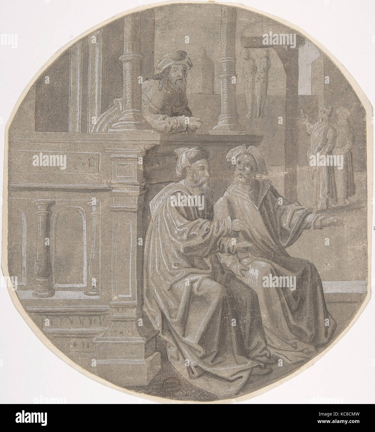 Mordechai belauscht die zwei Verschwörer Verschwörung gegen den König,? Kreis der Pseudo-Aert Ortkens, 16. - 16. Jahrhundert Stockfoto