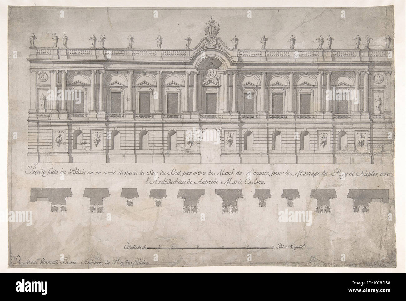 Fassade des Palastes für die Hochzeit des Königs von Neapel dekoriert, die Erzherzogin von Österreich, Luigi Vanvitelli, 1700 - 1773 Stockfoto
