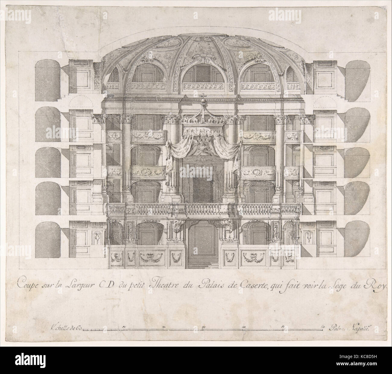 Querschnitt der Kleine Theater im Palast von Caserta mit Blick auf die königlichen, Luigi Vanvitelli, 1700 - 1773 Stockfoto