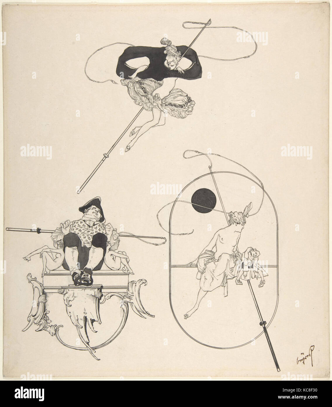 Drei Vignetten für Buchillustration, Franz von Bayros, Ende des 19. Anfang des 20. Jahrhunderts Stockfoto