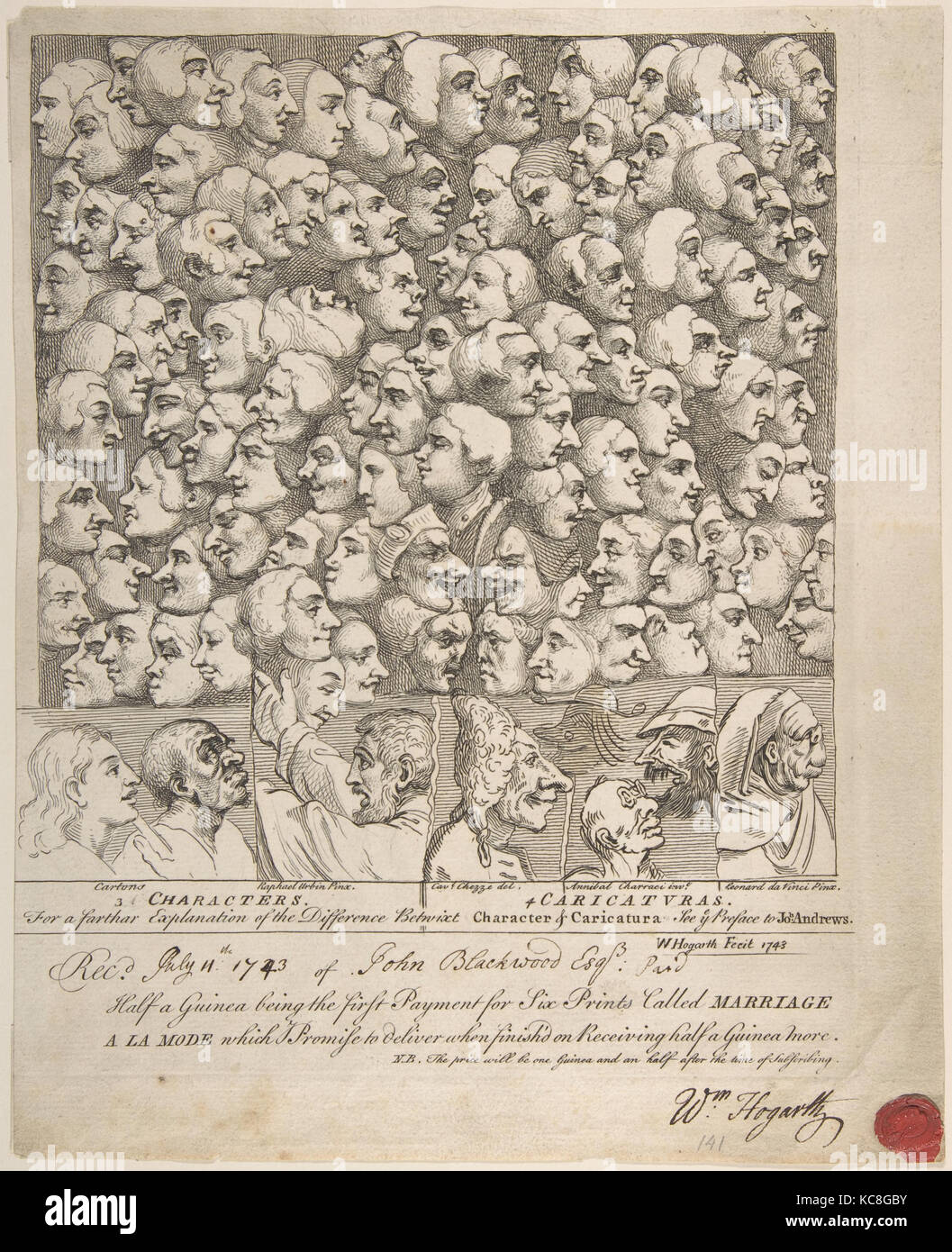 Zeichen und Caricaturas nach Annibale Carracci, April 1743