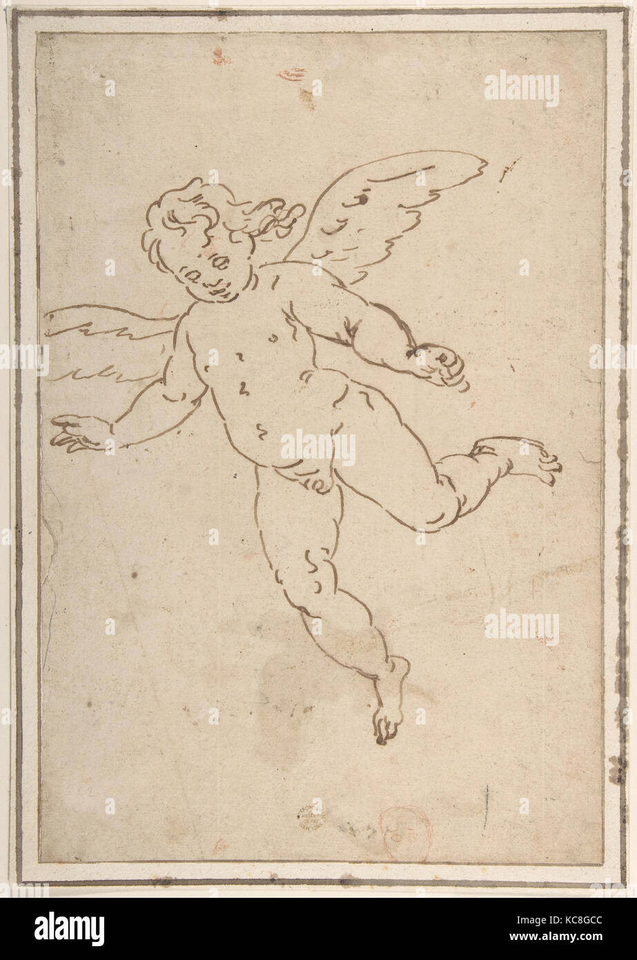 Amor fliegen, 1527-85, Pinsel in Braun Tinte, 12 5/8 x 8 1/2 in. (32,1 x 21,6 cm), Zeichnungen, nachdem Luca Cambiaso (Italienisch, Moneglia Stockfoto