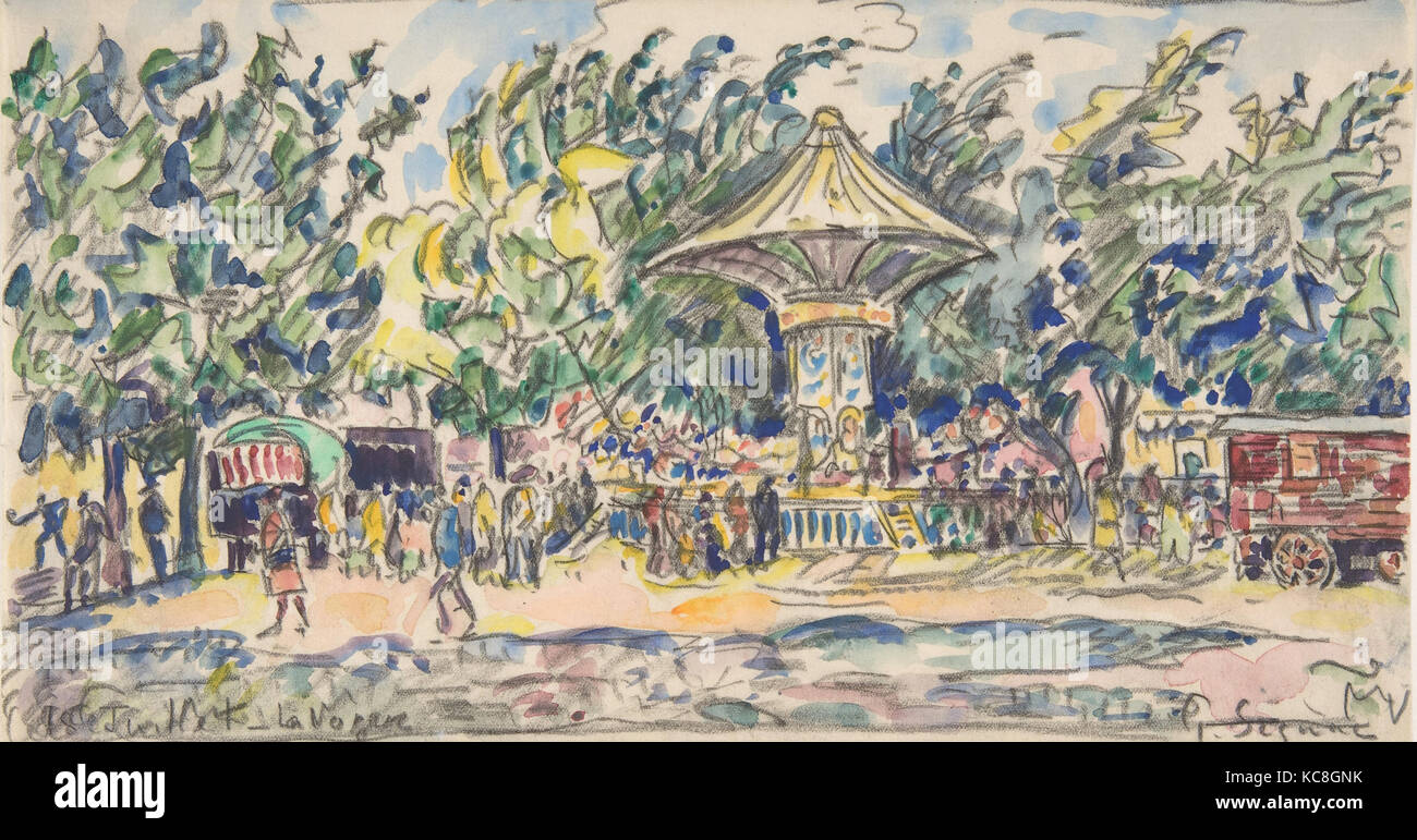 Dorffest (La Vogue), Ca. 1920, Schwarze Kreide und Aquarell auf Papier, 15 x 11 cm. (15,3 x 28,7 cm), Zeichnungen, Paul Stockfoto
