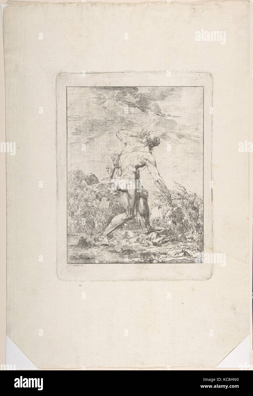 Milo von Croton, n.d., Ätzen, Bild: 7 5/16 x 5 5/8 in. (18,5 x 14,3 cm), Drucke, Philippe Auguste Hennequin (Lyon, 1762 - 1833 Stockfoto