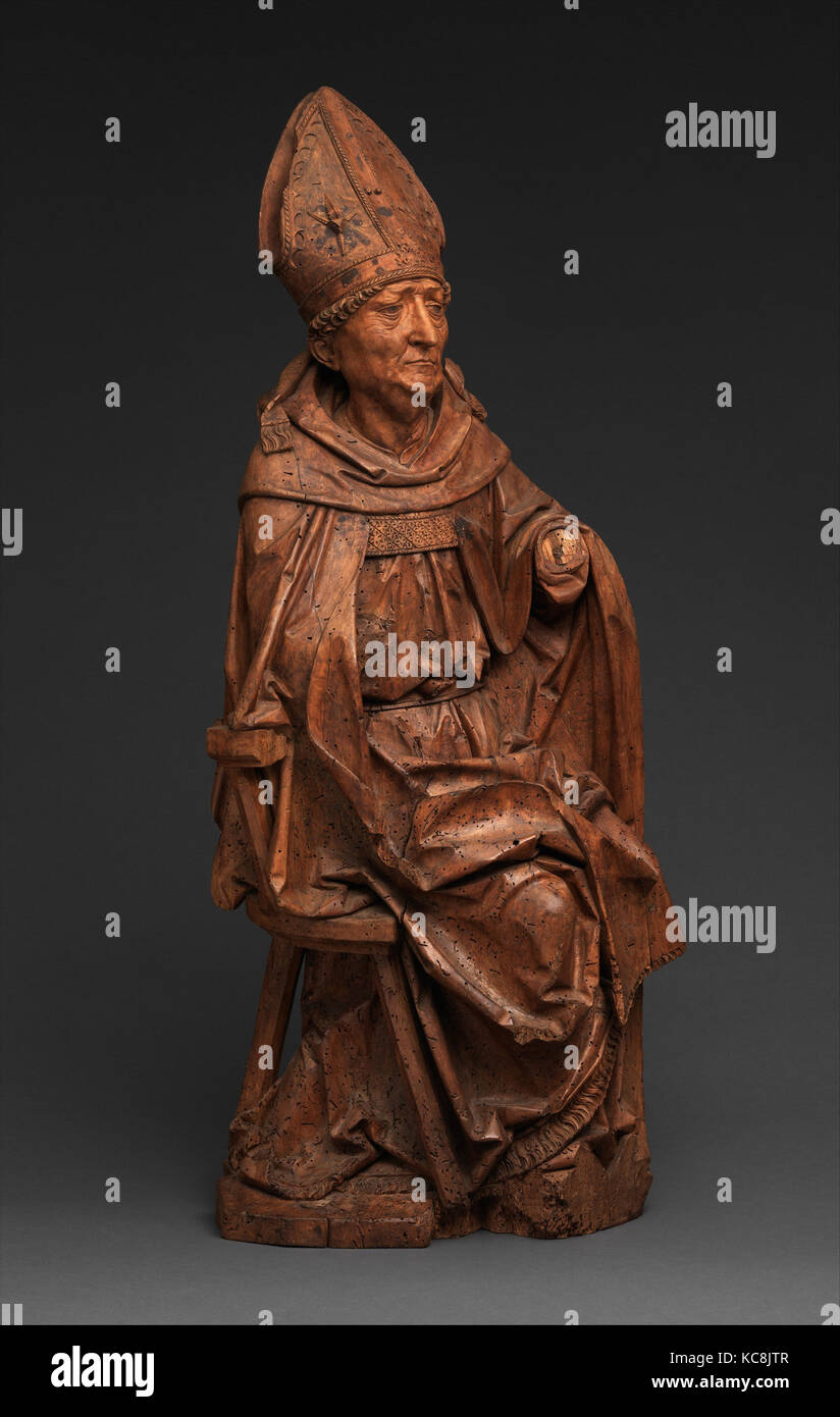 Sitzt Bischof, Ca. 1495, in Würzburg, Unterfranken, Deutsch, Lindenholz und grau-schwarzen Fleck, 35 1/2 x 14 x 5 cm. (90.2 Stockfoto