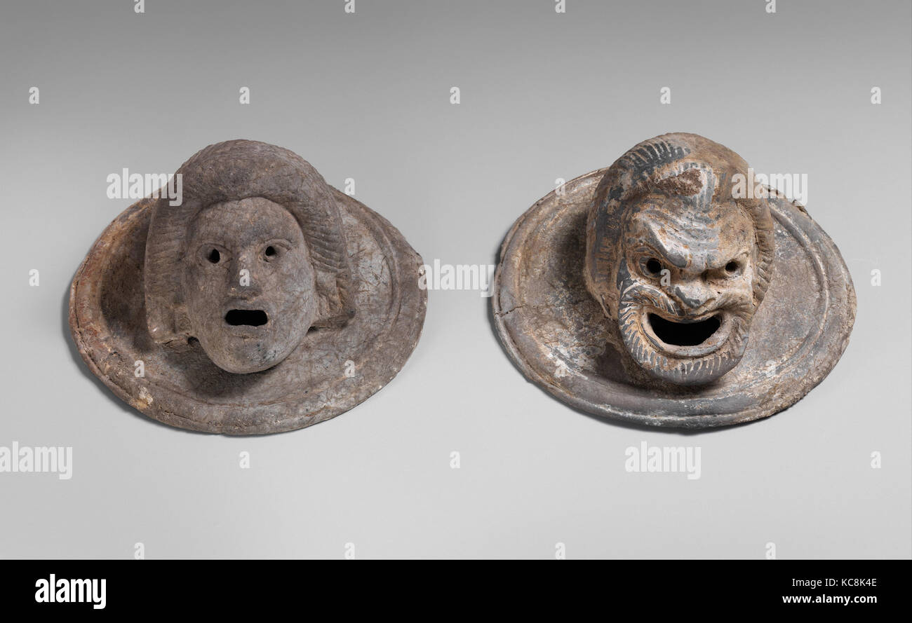 Terrakotta roundels in Form von theatralischen Masken, 1. Jahrhundert v. Chr. Stockfoto