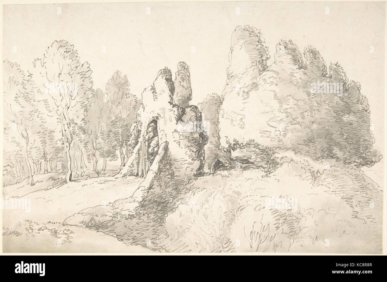 Waldlandschaft mit Ruinen, zurückzuführen auf Thomas Rowlandson, 1780 - 1827 Stockfoto