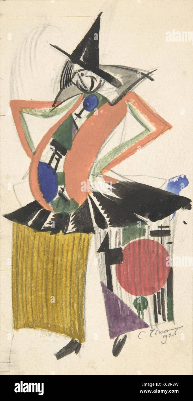 Clown in kubistischen Kostüm, n.d., Graphit, Aquarell, Gouache., Blatt: 5 13/16 x 3 in. (14,7 x 7,6 cm), Zeichnungen, Sergey Stockfoto