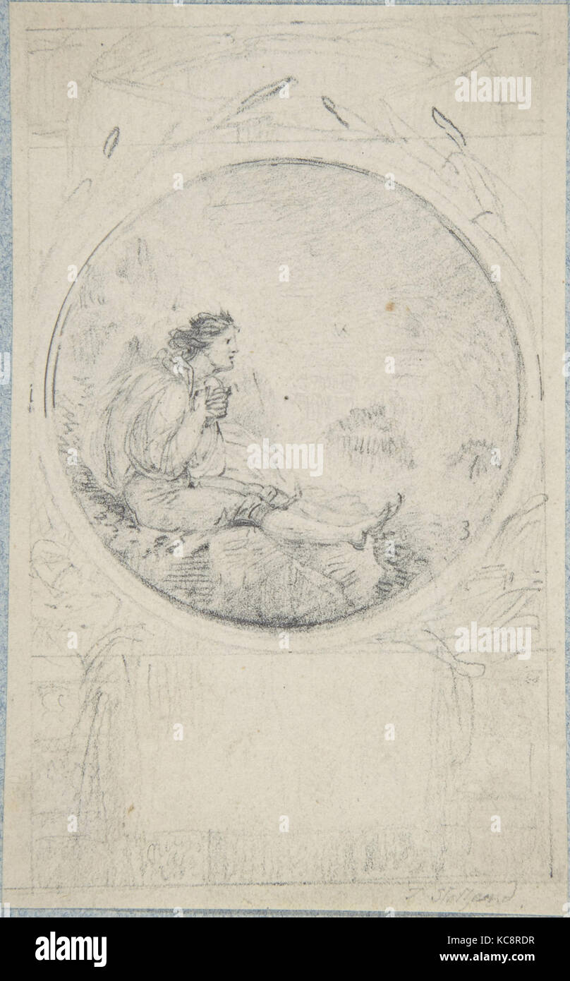 Sitzt man in kreisförmigen Medaillon (Design für ein Buch Abbildung), zurückzuführen auf Thomas Stothard, Ende des 18. Jahrhunderts Stockfoto