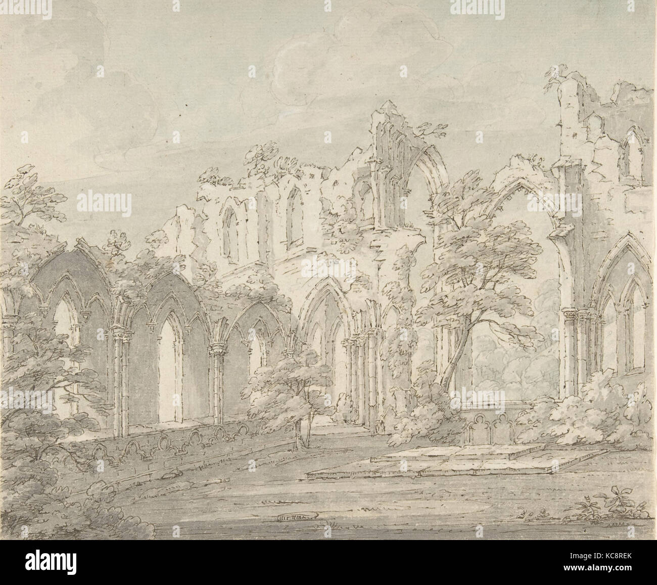 Innenansicht von Fountains Abbey, Yorkshire, Thomas Sunderland, Mitte des 18.-Anfang des 19. Jahrhunderts Stockfoto