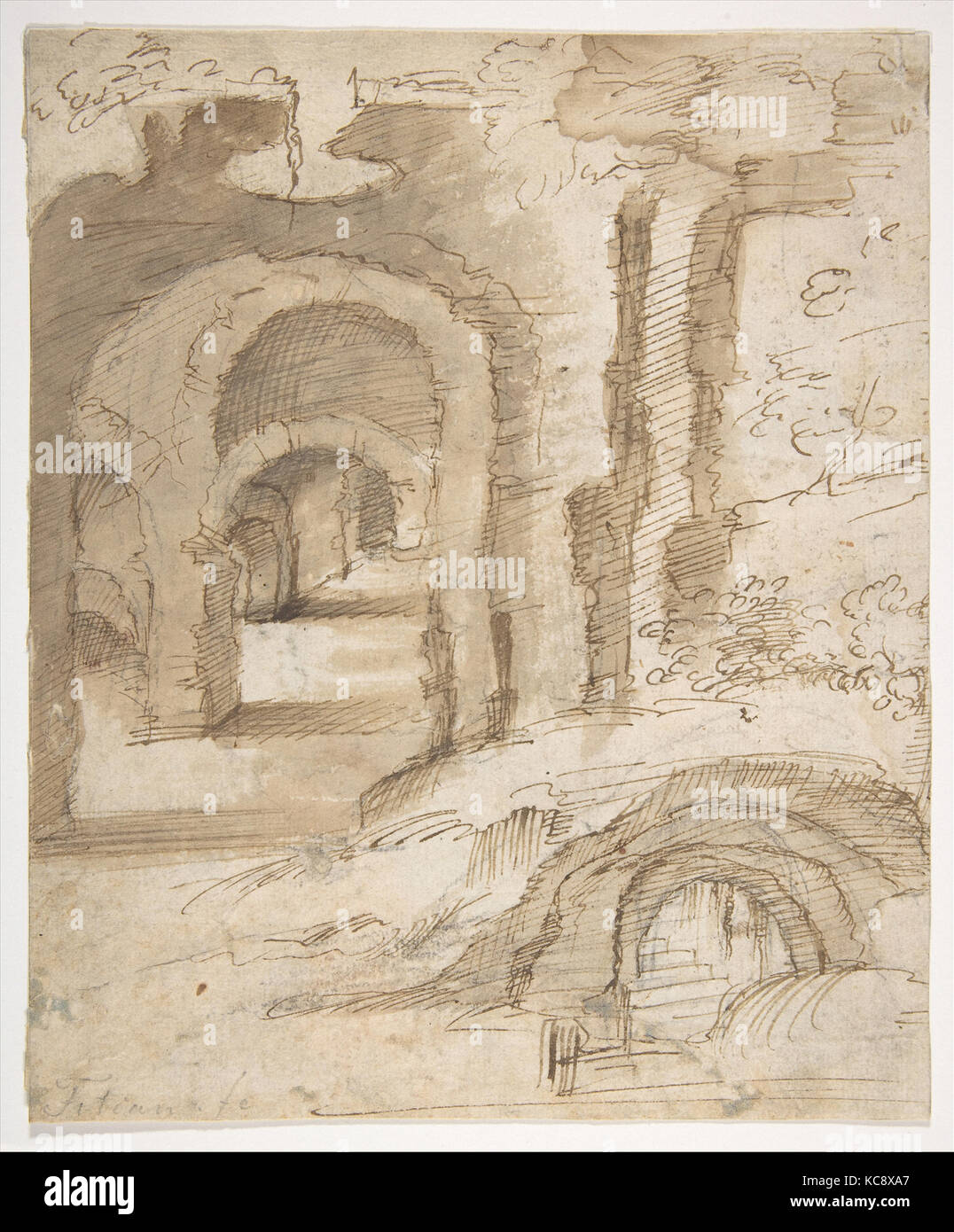 Landschaft mit Katakomben, Domenico Beccafumi, 1530-40 Stockfoto