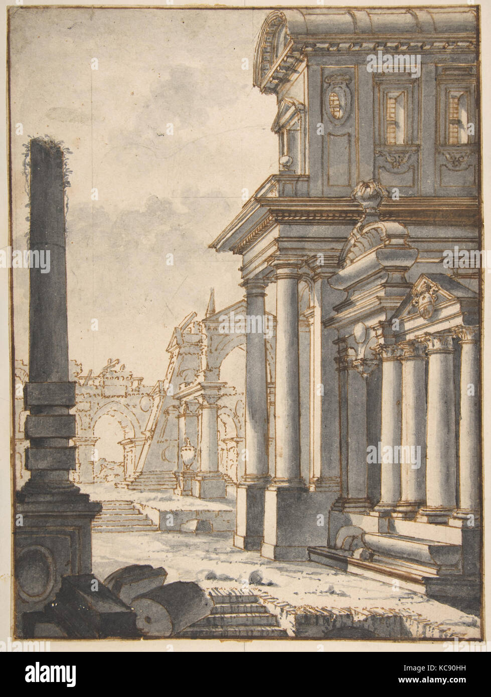 Fassade und Ruinen, Mauro Antonio Tesi, 1730-66 zugeschrieben Stockfoto