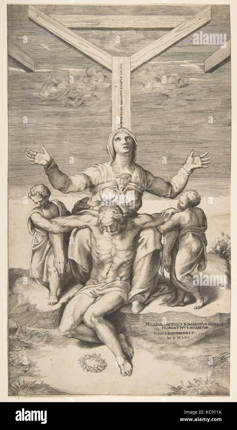Pietà mit Engel vor dem Kreuz, Giulio Bonasone, 1546 Stockfoto