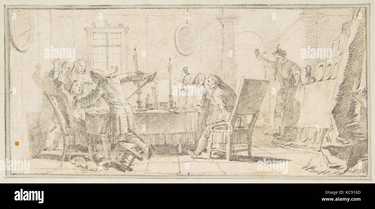 Illustration für ein Buch: Szene von einem Mord in einem Innenraum, Giovanni Battista Tiepolo, 1696 - 1770 Stockfoto